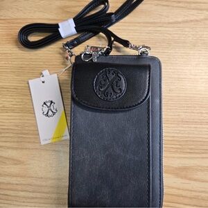 CXL by Christian Lacroix Phia Black Denim Crossbody Wristlet Phone Wallet